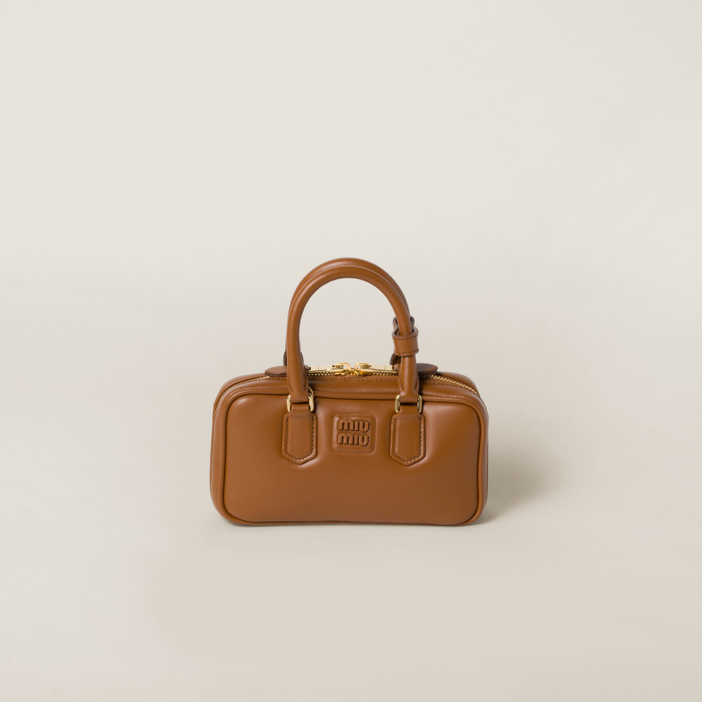 Cognac Arcadie Leather Bag | Miu Miu | Miu Miu US