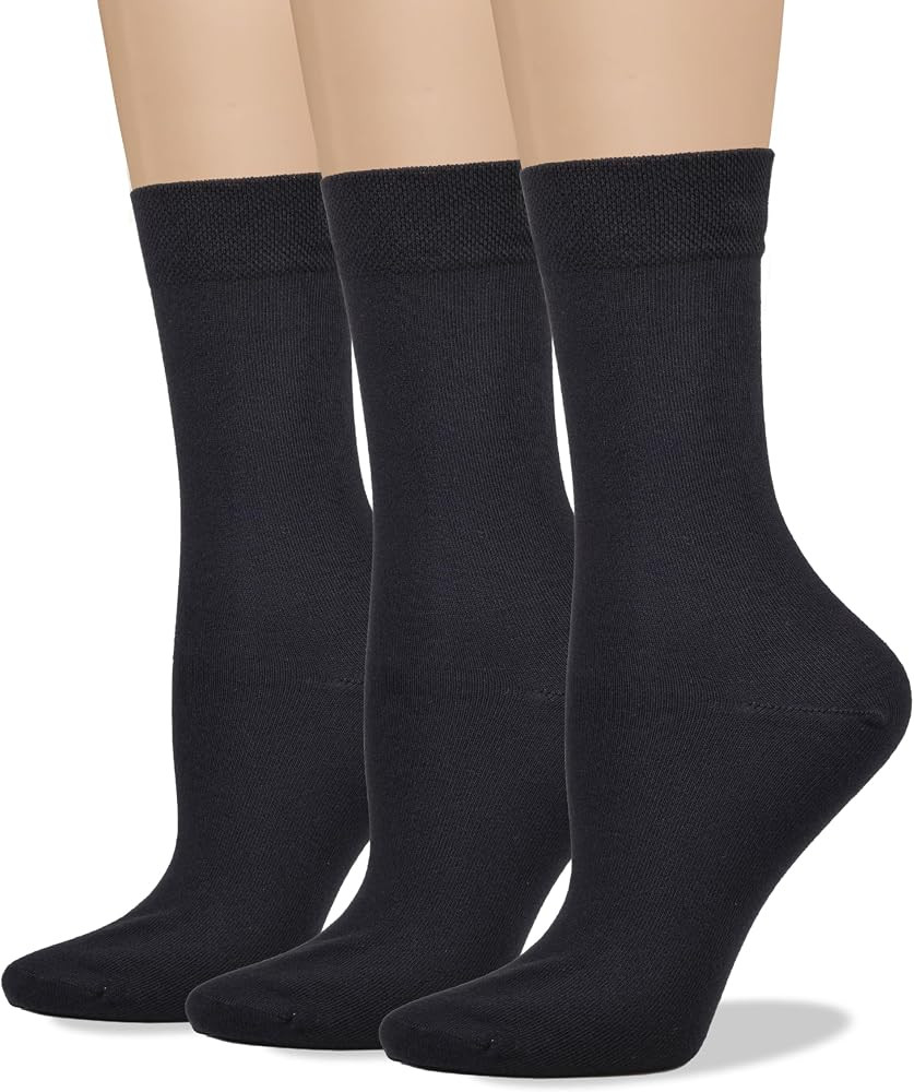 COTTON DAY Women's Soft Combed Cotton Socks Seamless Toe Black White Navy | Amazon (US)