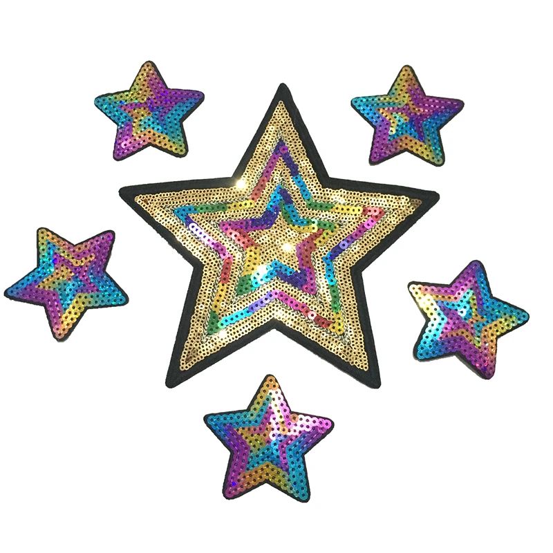 6 PCS(1 Large+5 Small ) Colorful Stars Sequined Iron on Patches for Clothes DIY Decoration Access... | Aliexpress USA