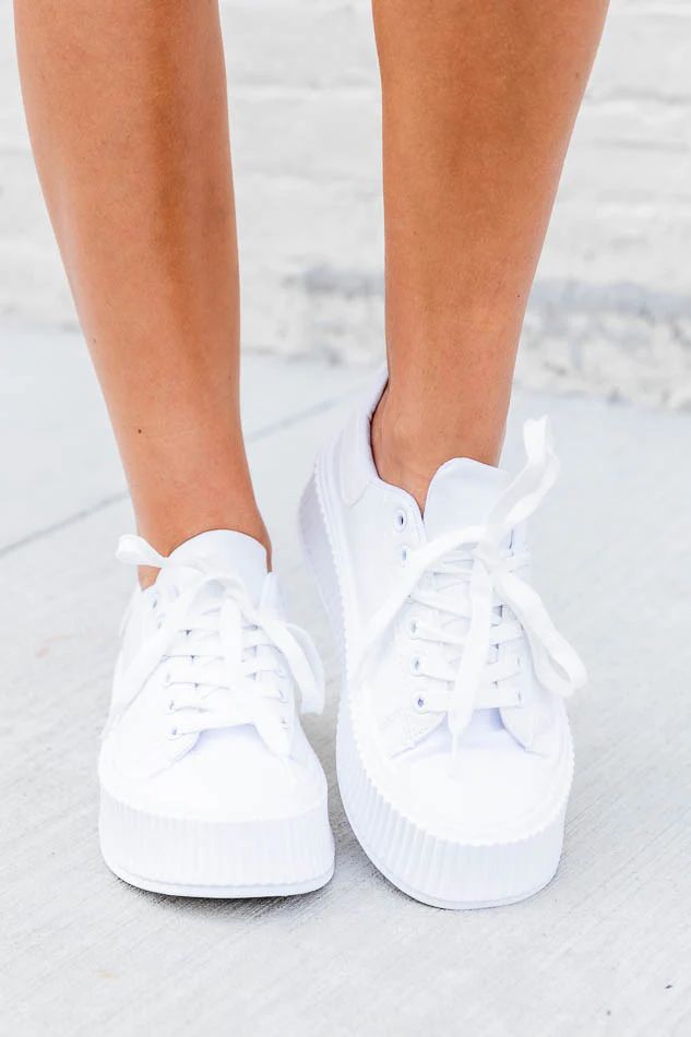 Genevieve White Lace Up Sneakers | Pink Lily