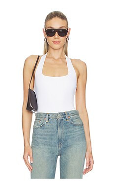 Good American Scuba Halter Square Neck Bodysuit in White001 from Revolve.com | Revolve Clothing (Global)