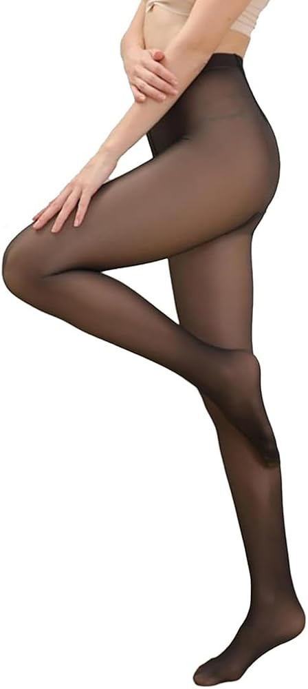 2025 One-Seam More Warmth Women Fleece Lined Tights Fake Translucent High Waist Thermal Pantyhose... | Amazon (US)