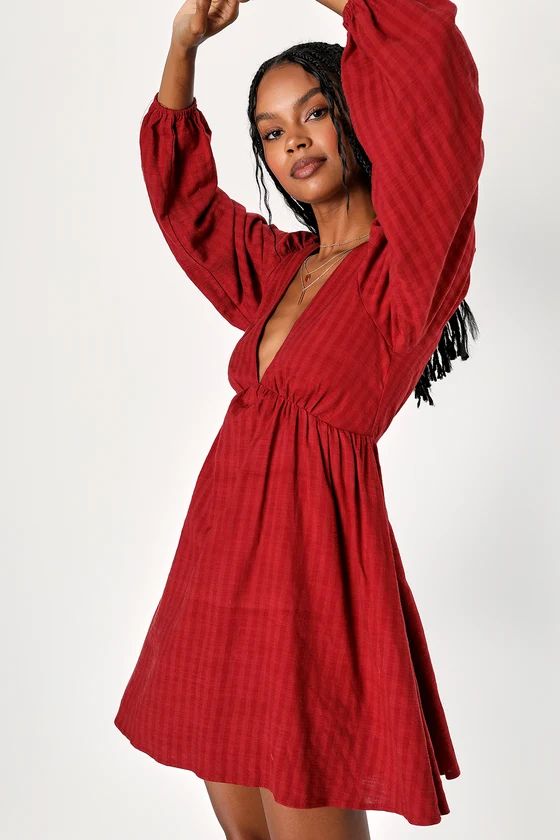 Certain Crush Red Striped Balloon Sleeve Mini Dress | Lulus (US)