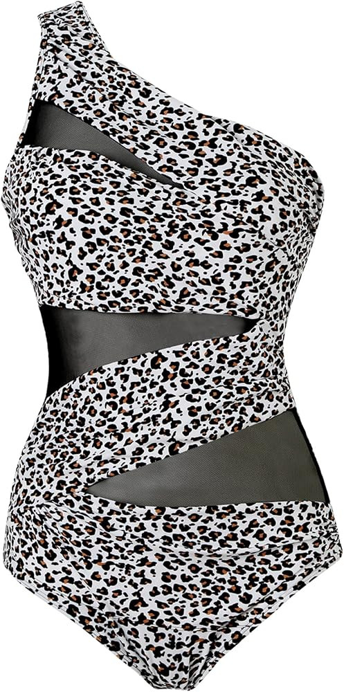Runtlly Women's One Piece Swimsuits One Shoulder Plus Size Swimwear Bathing Suit with See Through... | Amazon (US)