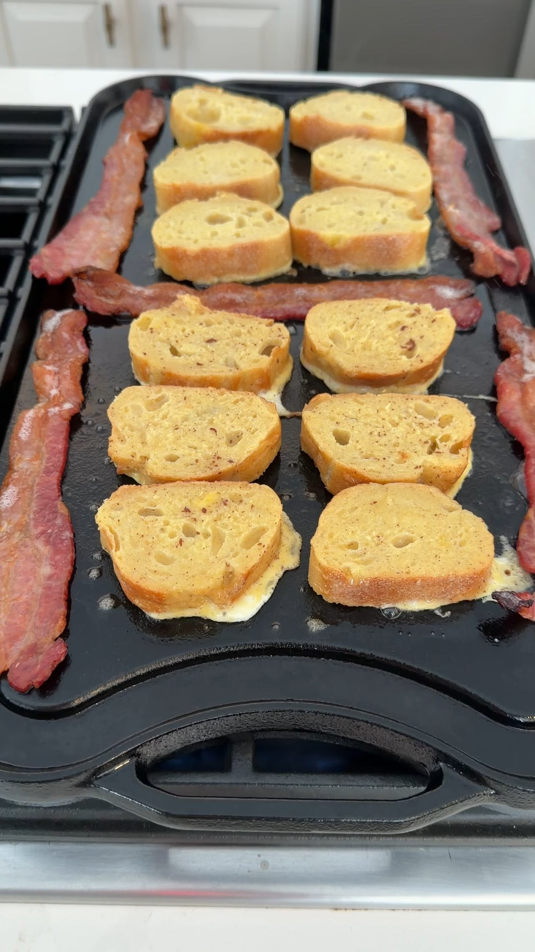Favorite way to make French toast is on my Lodge cast iron griddle with French baguette slices. Crispy, full of flavor and the perfect size. 

#LTKfoodie #LTKdayinmylife #LTKmorningroutine