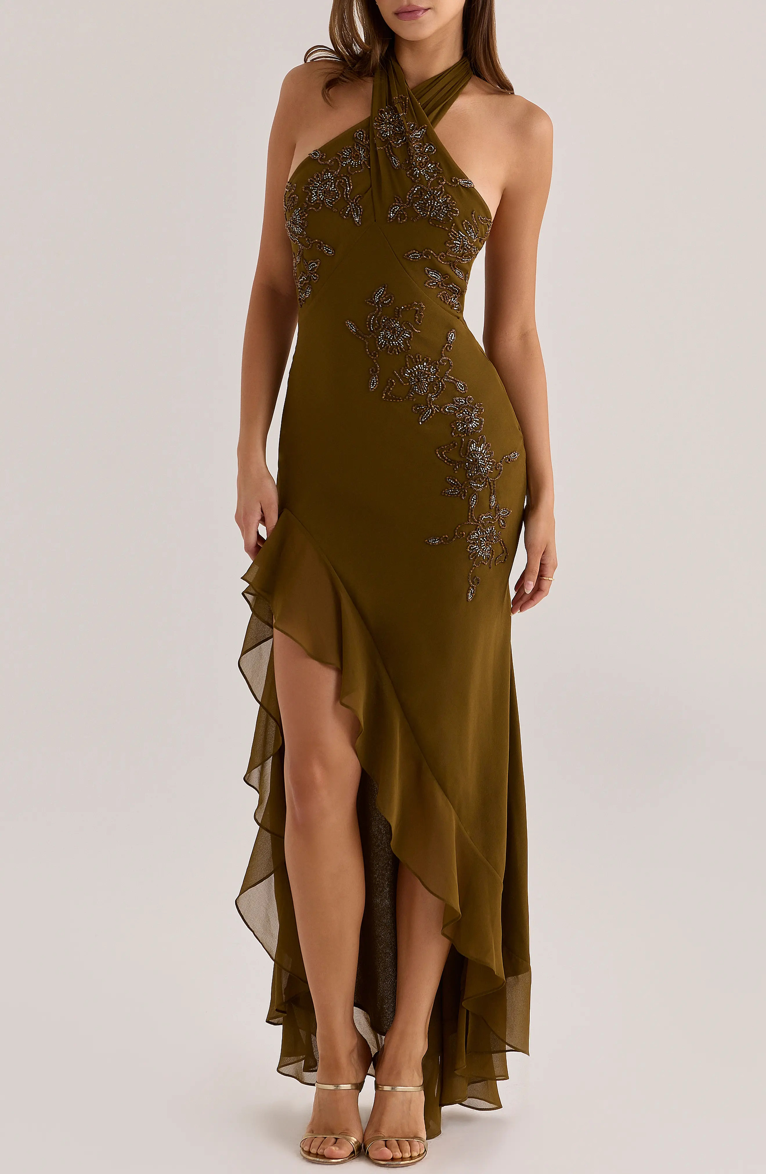 HOUSE OF CB Raquel Georgette Halter Maxi Gown (Women) | Nordstrom | Nordstrom