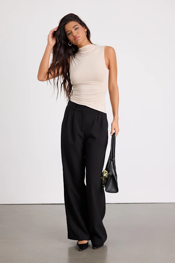 Liz Beige Jersey Knit Mock Neck Tank Top | Lulus