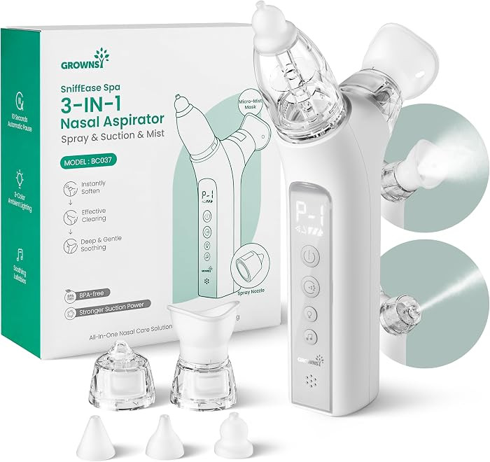 GROWNSY SniffEase Spa 3-in-1 Nasal Aspirator for Baby \u2013 Spray, Suction & Mist, Hospital-Grad... | Amazon (US)