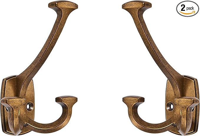 Large Wall Double-Sided Hook 2 Pack Antique Brass Hook Decorative Heavy Duty Solid Large Coat Hoo... | Amazon (US)