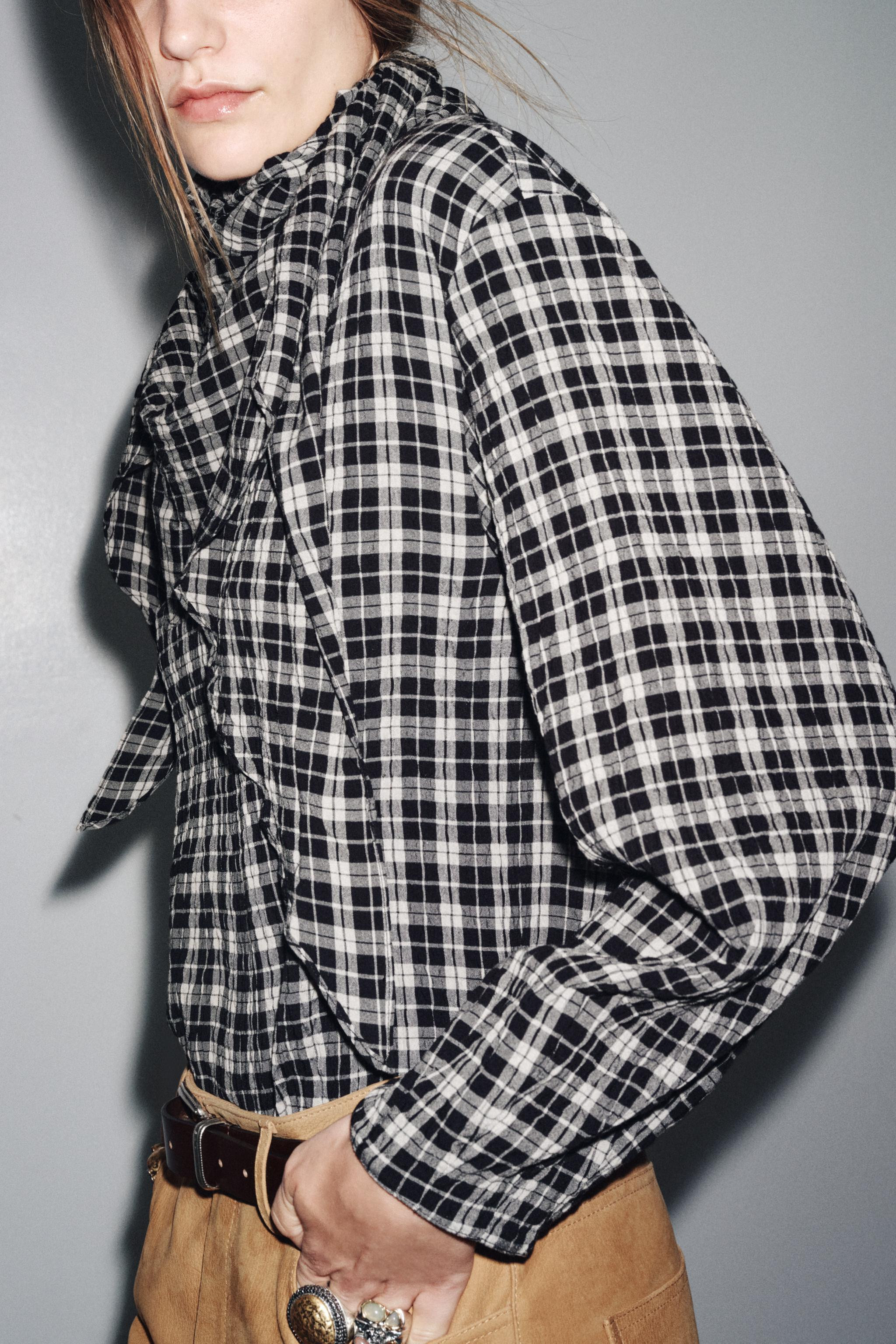 CHECK SHIRT WITH MULTIPOSITIONAL SCARF ZW COLLECTION | Zara UK