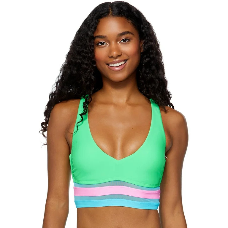 No Boundaries Juniors Colorblock Longline Swim Top | Walmart (US)