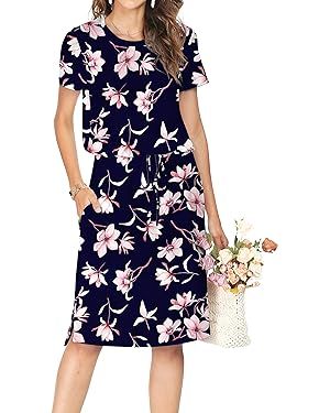 Simier Fariry 2024 Womens Hide Belly Work Casual Midi Blouson Dress with Pockets | Amazon (US)