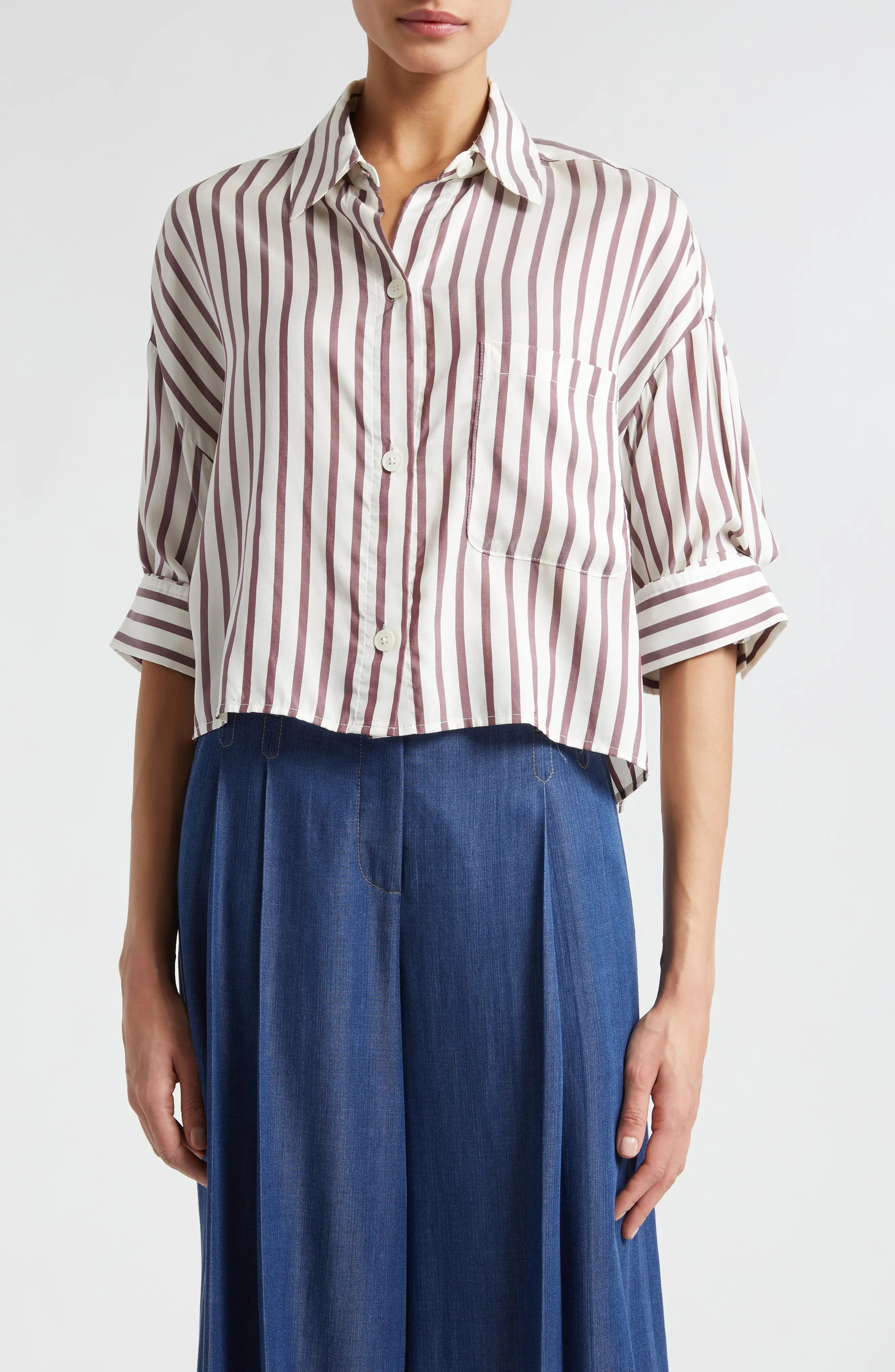 Next Ex Stripe Crop Silk Shirt (Women) | Nordstrom | Nordstrom