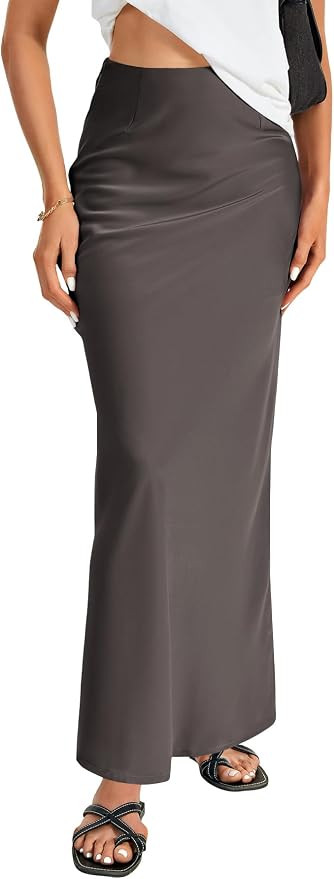 Women's Satin Silky A Line High Waist Flowy Maxi Long Skirt | Amazon (US)
