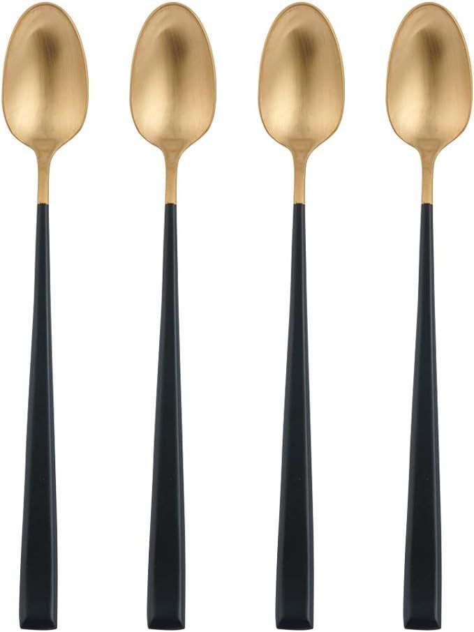 HISSF Matte Black & Gold Iced Tea Spoon, Long Handle Spoon, Mixing Spoon, 18/10 Stainless Steel S... | Amazon (US)