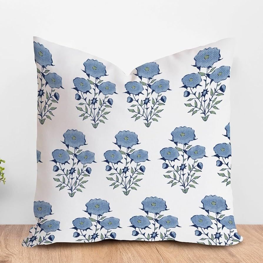 MangGou Asian Style Chinoiserie Cushion Cover Navy Blue Flower in Monsoon Sofa Pillowcase Waterco... | Amazon (US)