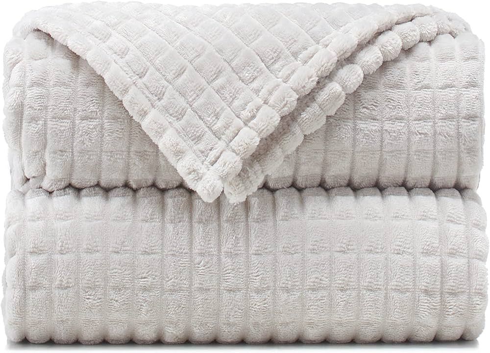Throw Blankets – 50”x60”, Silver Gray - Waffle Blanket - Lightweight Flannel Fleece - Soft,... | Amazon (US)