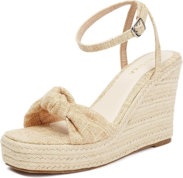 MASIKA women's sandals, comfortable wedge-shaped platform shoes, woven surface high heels, summer... | Amazon (US)