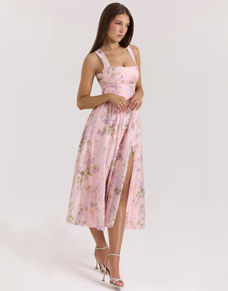 House of CB Minerva midi sundress in pink floral | ASOS (Global)