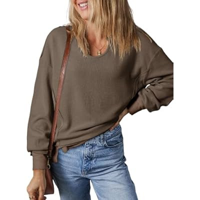 Dokotoo Womens Spring Outfits V Neck Waffle Knit Tops Cropped Sweaters Lo… | Amazon (US)