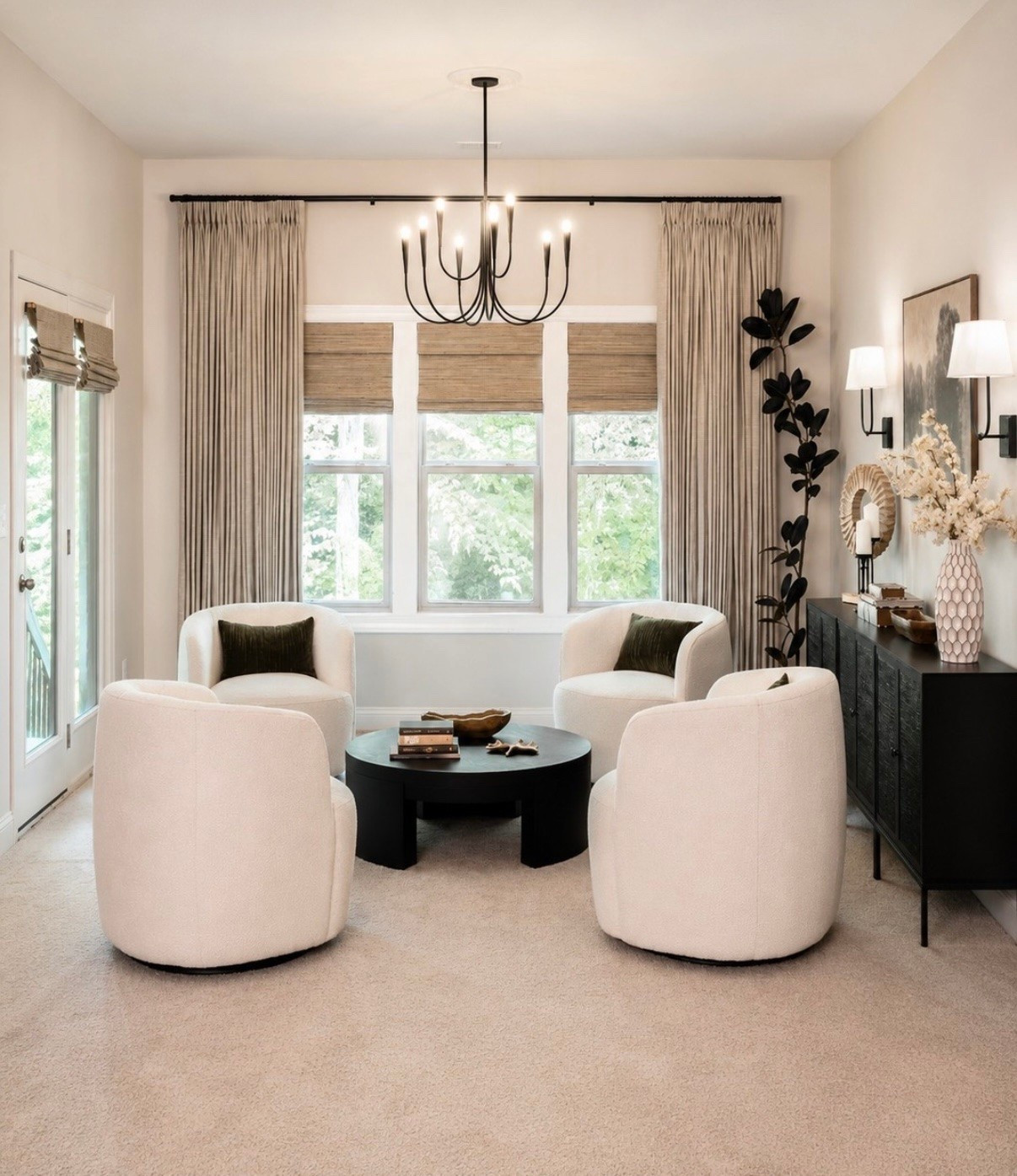 ￼Neutral
Living room Twopages Draper bamboo shades swivel chair console tree coffee table chandelier

#LTKSaleAlert #LTKHome #LTKOver40