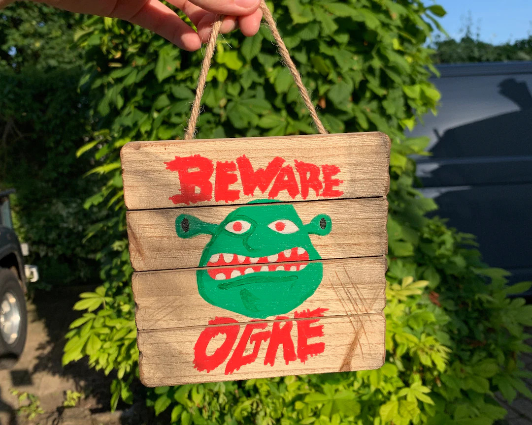 Shrek Beware Ogre Painting on Wooden Plaque Wall Hanging Handmade - Etsy | Etsy (US)