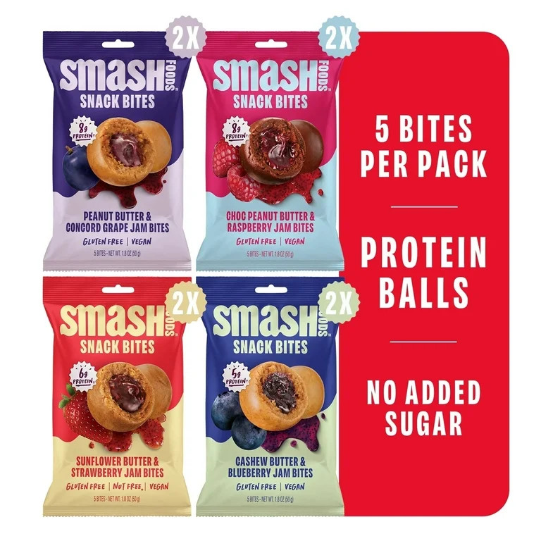 Smash Foods Gluten-Free Vegan Snack Bites (Variety), Protein & Energy, 8-Pack | Walmart (US)