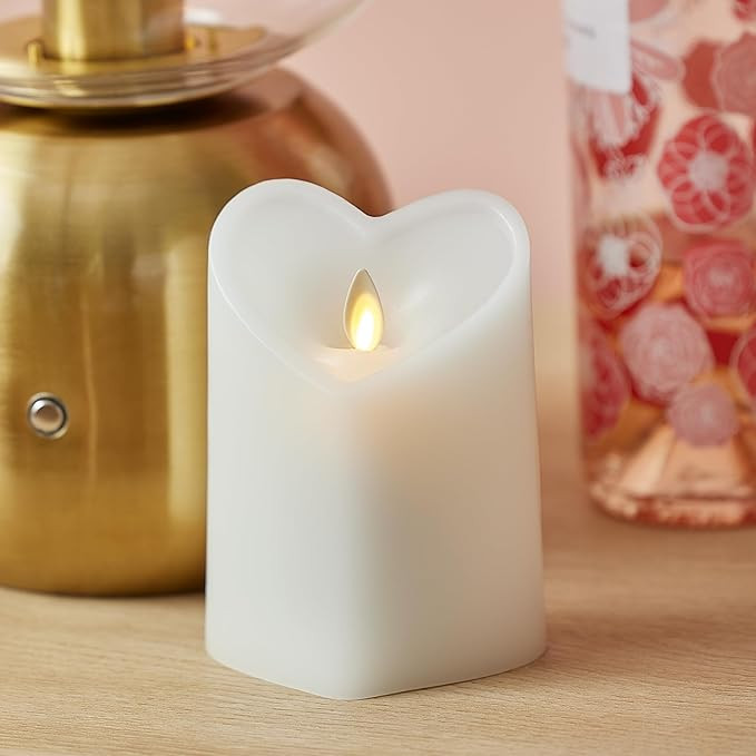 Luminara White Heart Shaped Pillar Candle - Flickering Real-Flame Technology - Remote Ready - Rom... | Amazon (US)