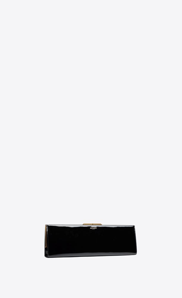 Slim clutch bag with metal snap closure, featuring an embossed Saint Laurent Paris signature. | Saint Laurent Inc. (Global)