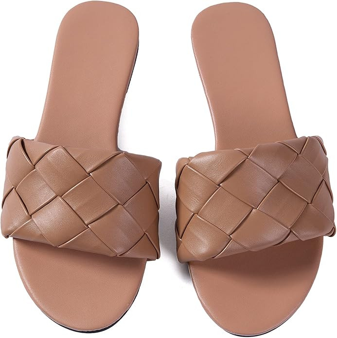 Women Flat Sadals Woven Leather Crossover Braided Fashion Sandals Flat Dressy Flip-Flops | Amazon (US)