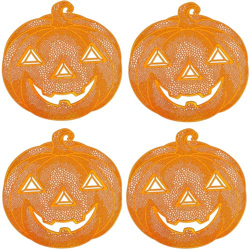4 Pcs Pumpkin Placemats 15in Halloween Hollow Out Place Mats Design,Fall Thanksgiving Halloween Placemats Heat-Resistant Non-Slip Placemats for Thanksgiving Party Table Decoration Supplies (Pumpkin) | Amazon (US)