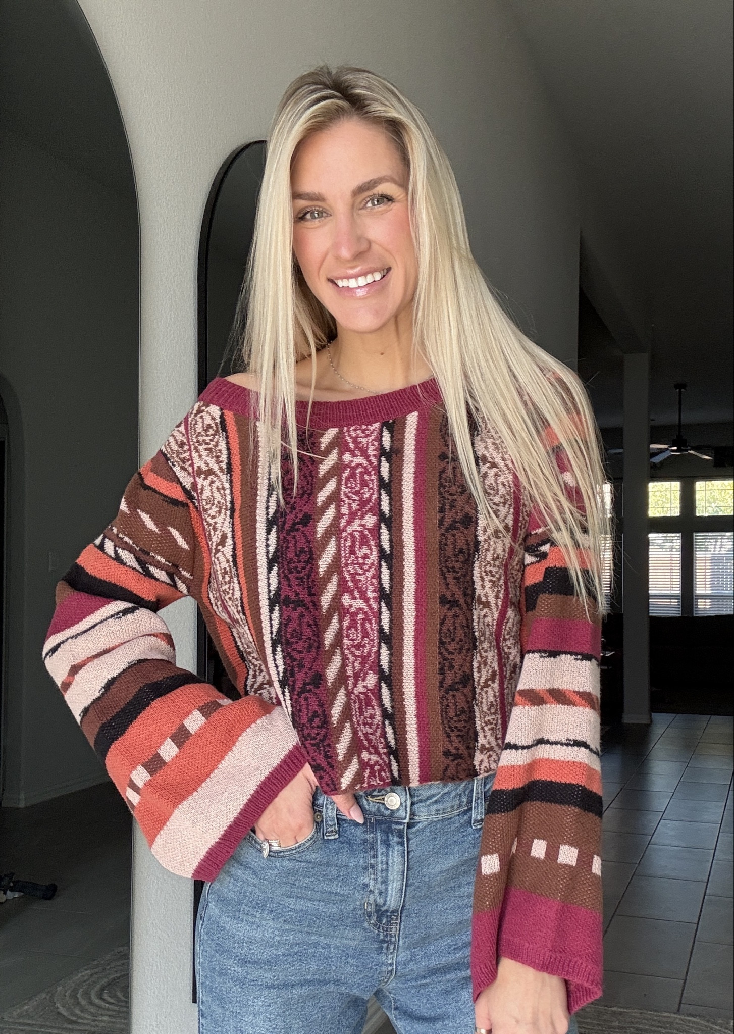 Paired with my $17 34” inseam jeans 

This boho striped cropped sweater is such a fun statement piece. The colors are rich and perfect for fall, and the mixed stripe pattern gives it that true boho vibe. The bell sleeves add a dramatic touch without feeling heavy, and the knit is soft and comfy. It hits at that perfect cropped length for high-waisted jeans or cargos. Super unique, super cozy, and such an easy way to elevate a casual outfit.

#LTKStyleTip #LTKTall #LTKCyberWeek