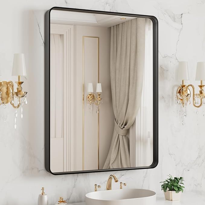 LOAAO 20X16 Inch Black Metal Framed Bathroom Mirror for Wall, Matte Black Bathroom Vanity Mirror ... | Amazon (US)