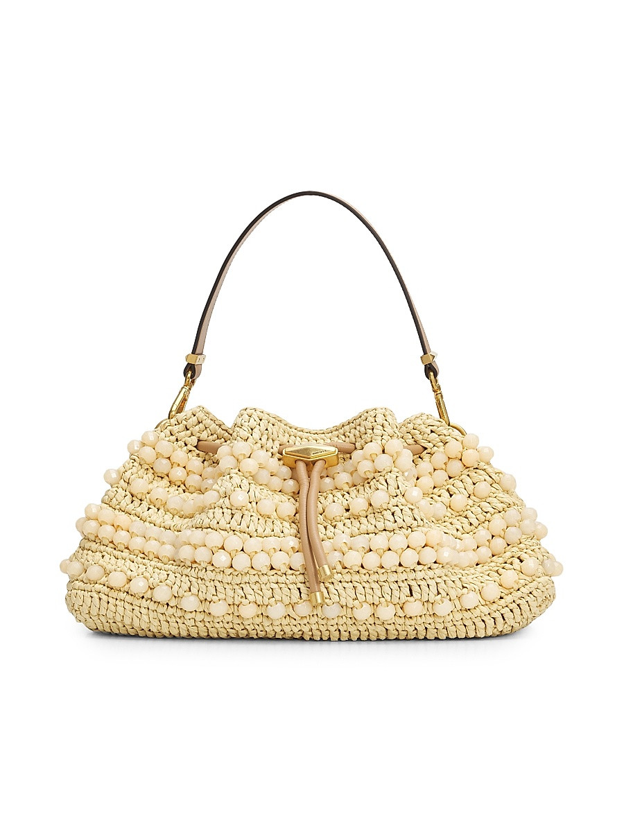 Women's Riviera Bon Bon Beaded Raffia Shoulder Bag - Natural | Saks Fifth Avenue