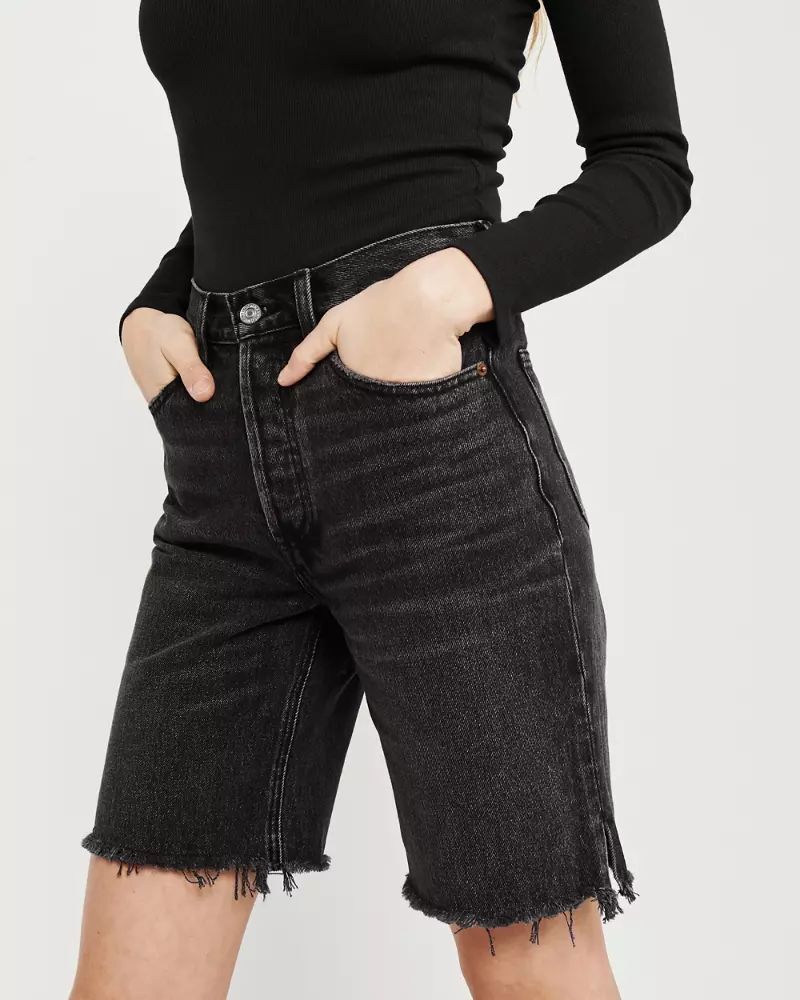 Womens High Rise Long Denim Shorts | Womens Clearance | Abercrombie.com | Abercrombie & Fitch US & UK