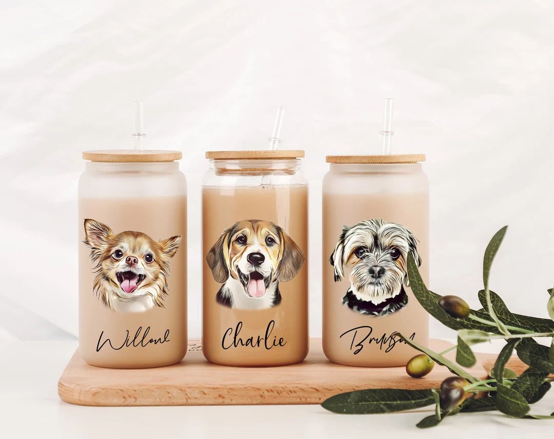 Personalized Pet Beer Can Glass With Bamboo Lid Personalized - Etsy | Etsy (US)