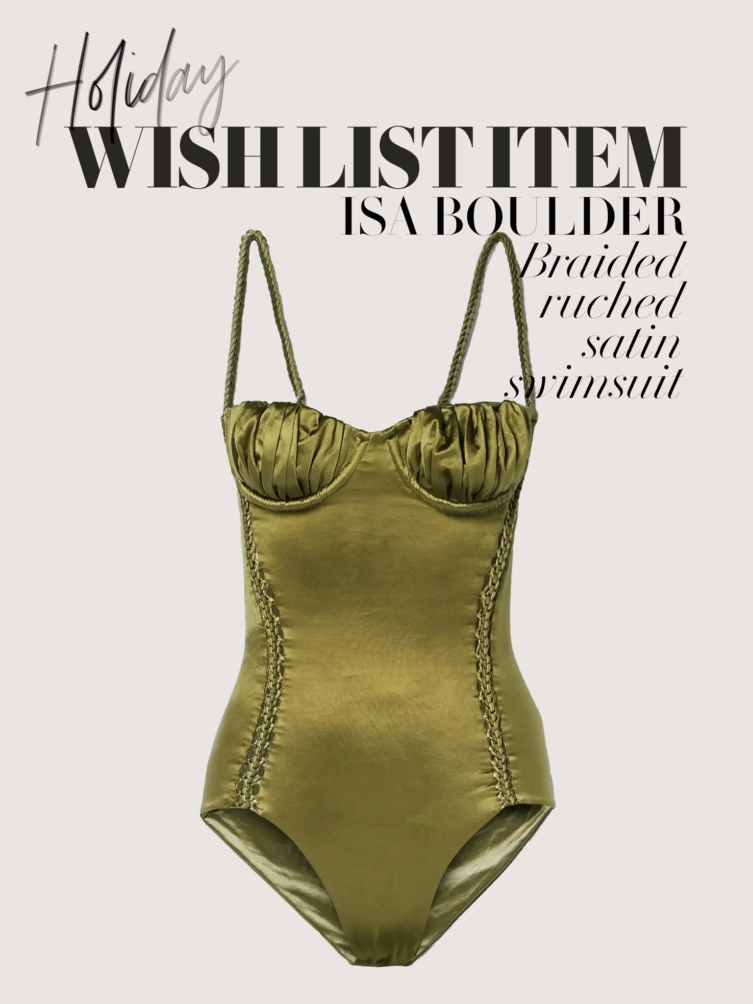 A regal swimsuit if ever I saw one 🫒🫒
Regencycore | Isa Boulder ruched swimsuit | Olive green swimwear | Designer swimsuit | Braided swimming costume | Holiday outfit 

#LTKeurope #LTKsummer #LTKswimwear