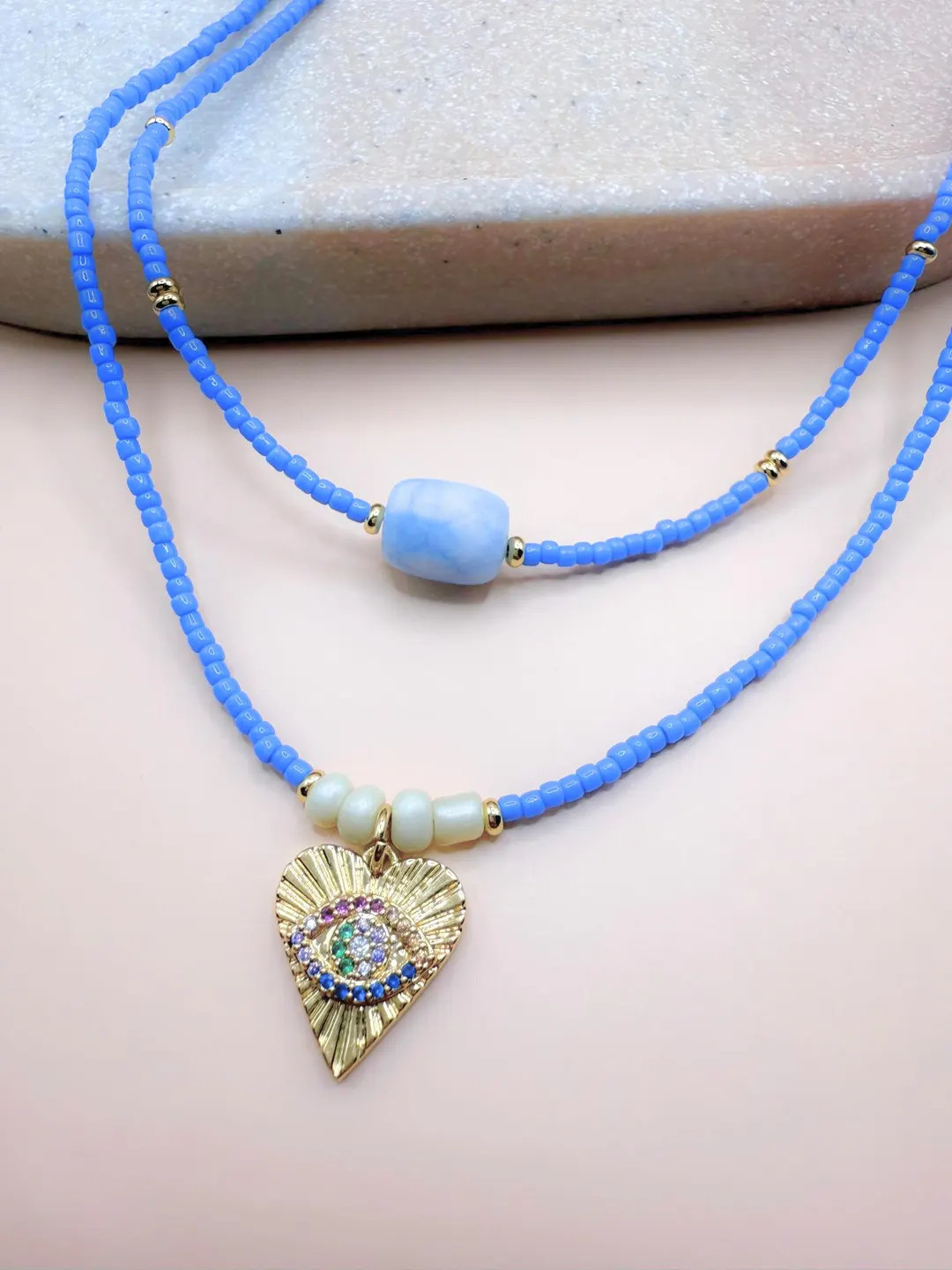 Necklace Stack With Gemstone & Charms - Etsy | Etsy (US)