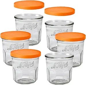 Le Parfait Jam Pots Clear Jars with Orange Snap Lids | Sturdy French Faceted Non-Slip Glass Body ... | Amazon (US)
