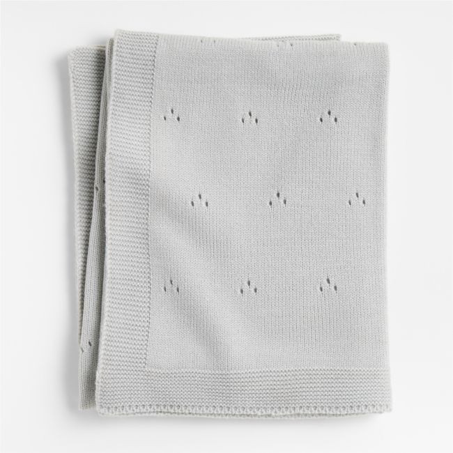 Pointelle Knit Cool Grey Baby Stroller Blanket | Crate & Barrel