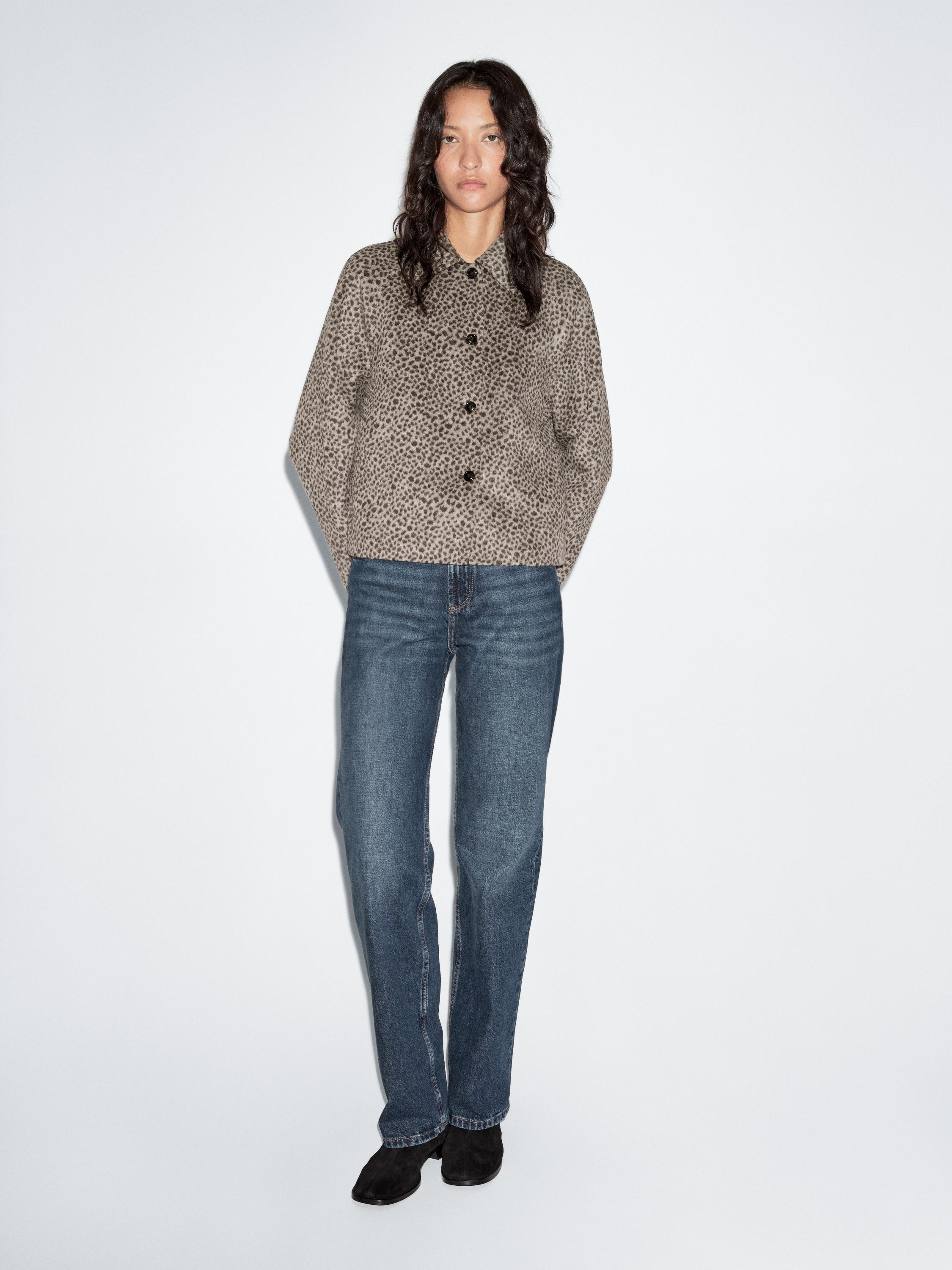 Short wool blend animal print coat | Massimo Dutti UK