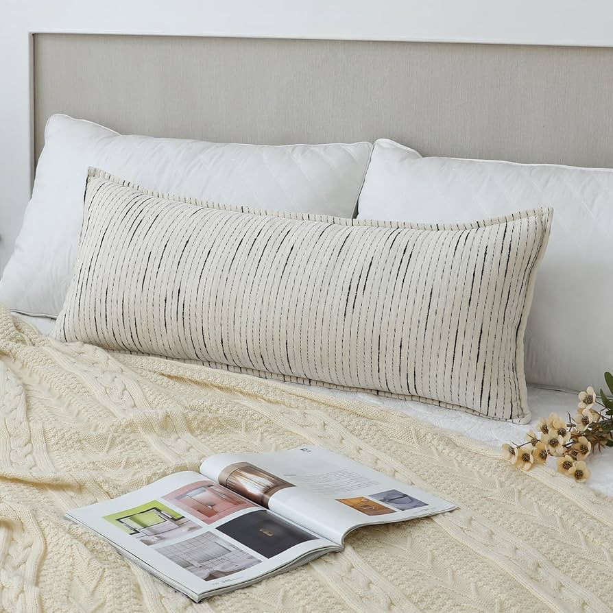 LIGICKY Boho Long Lumbar Pillow Covers 14x36Inch Black and Off White Pillowcase Decorative Chenil... | Amazon (US)