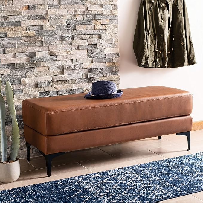 Safavieh Home Elise 48-inch Brown Faux Leather and Black Rectangular Bench | Amazon (US)
