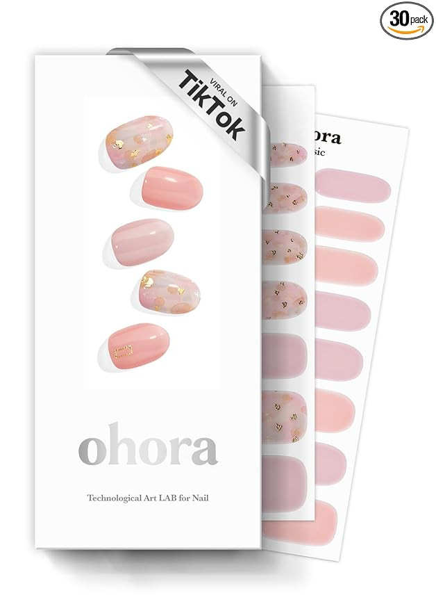 ohora Semi Cured Gel Nail Strips (N Lazy Sunday) - Pink, Patterned, Works with Any UV/LED Lamps, ... | Amazon (US)