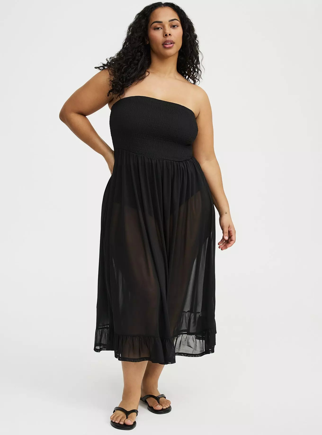 Mesh Smocked Swim Maxi Cover-Up | Torrid (US & Canada)