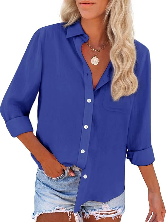 Womens Button Down Shirts Cotton Dress Shirts Oxford Shirts Long Sleeve Work Blouses Collared Top... | Amazon (US)
