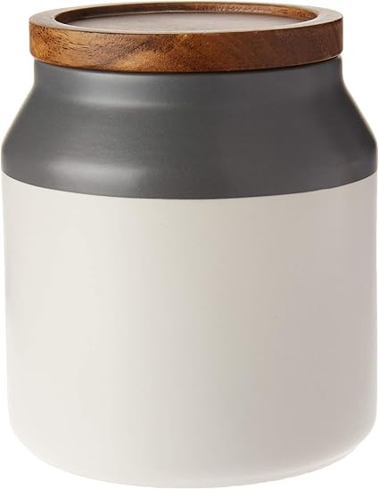 Jamie Oliver Food Storage Jar with Wooden Lid, Small Ceramic Kitchen Container, Gray | Amazon (US)