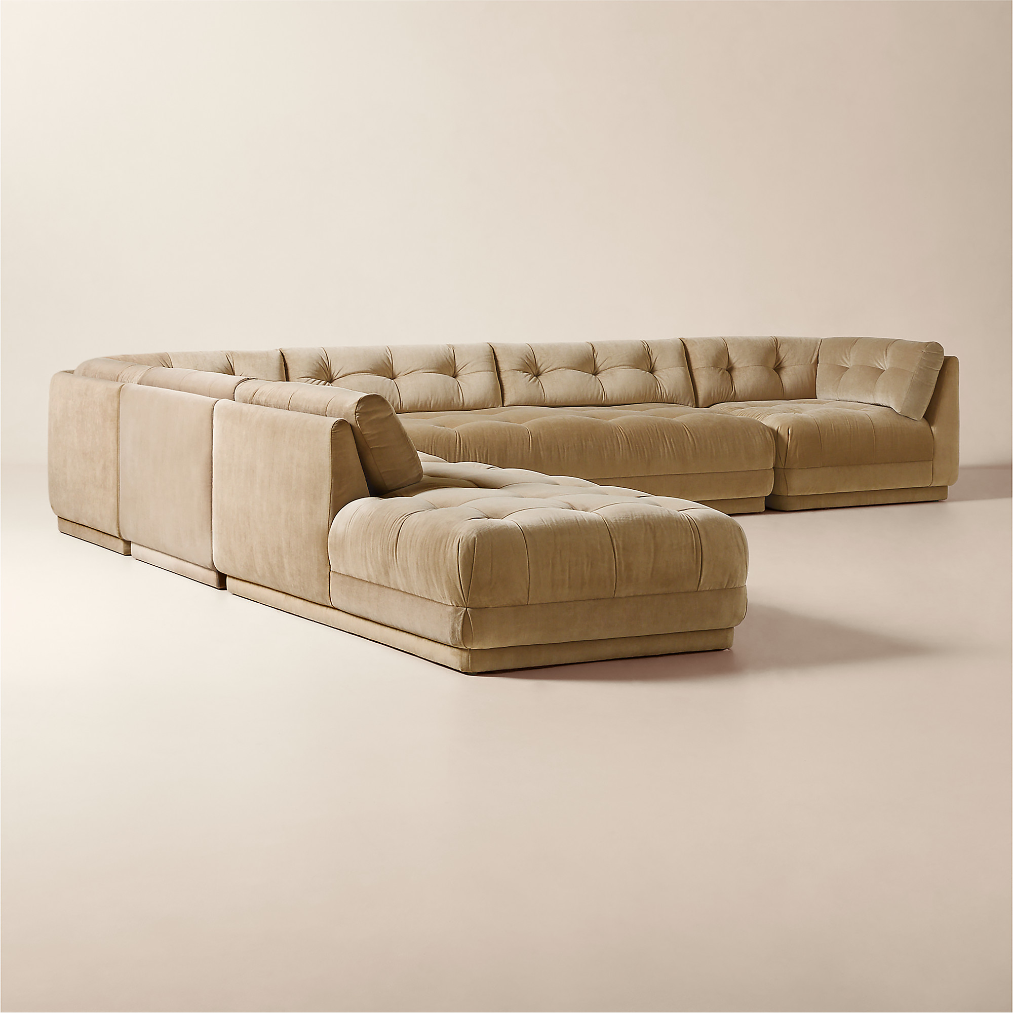Belmond 5-Piece L-Shaped Light Brown Velvet Sectional Sofa with Left Arm Bumper | CB2 | CB2