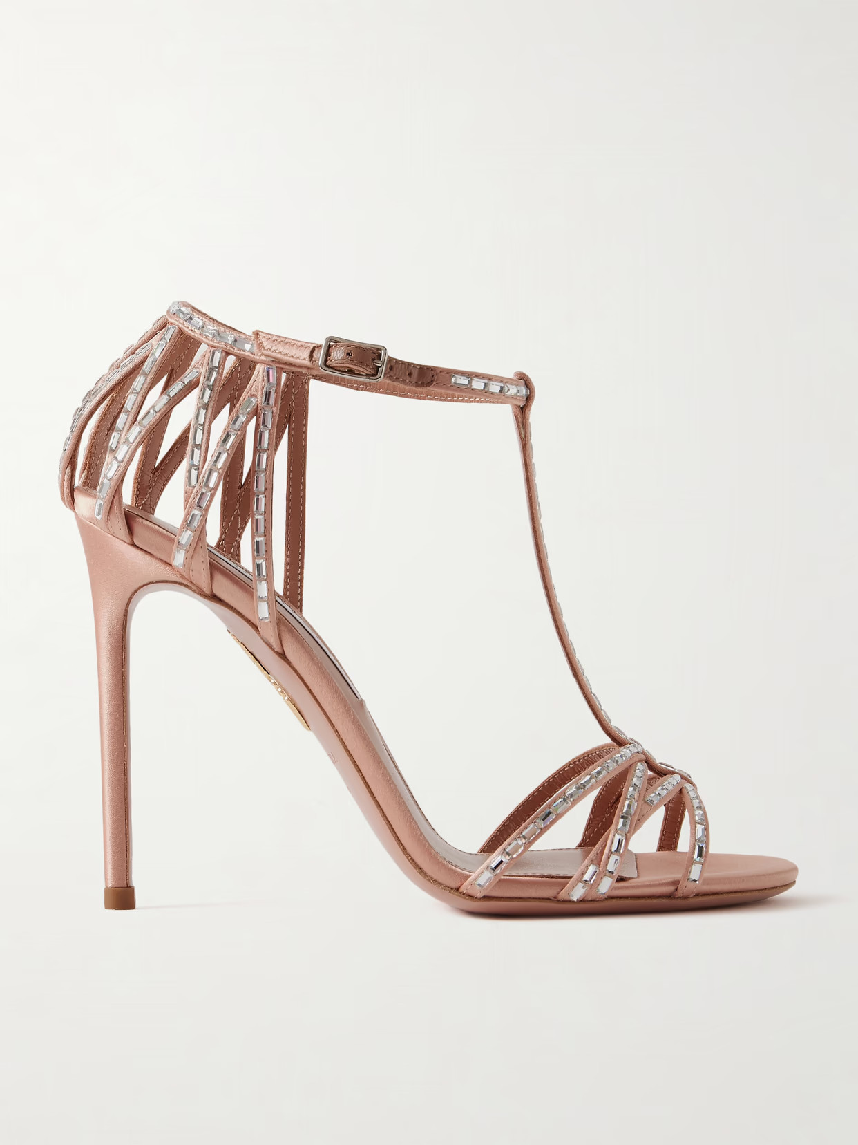 Aquazzura - Forever More 105 Crystal-embellished Satin Sandals - Neutrals | NET-A-PORTER (US)