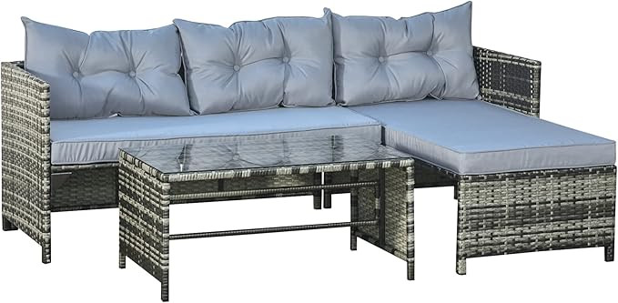 Outsunny 3-Piece Wicker Patio Furniture Sets, Rattan Conversation Sets, Sectional Sofa Set with C... | Amazon (US)